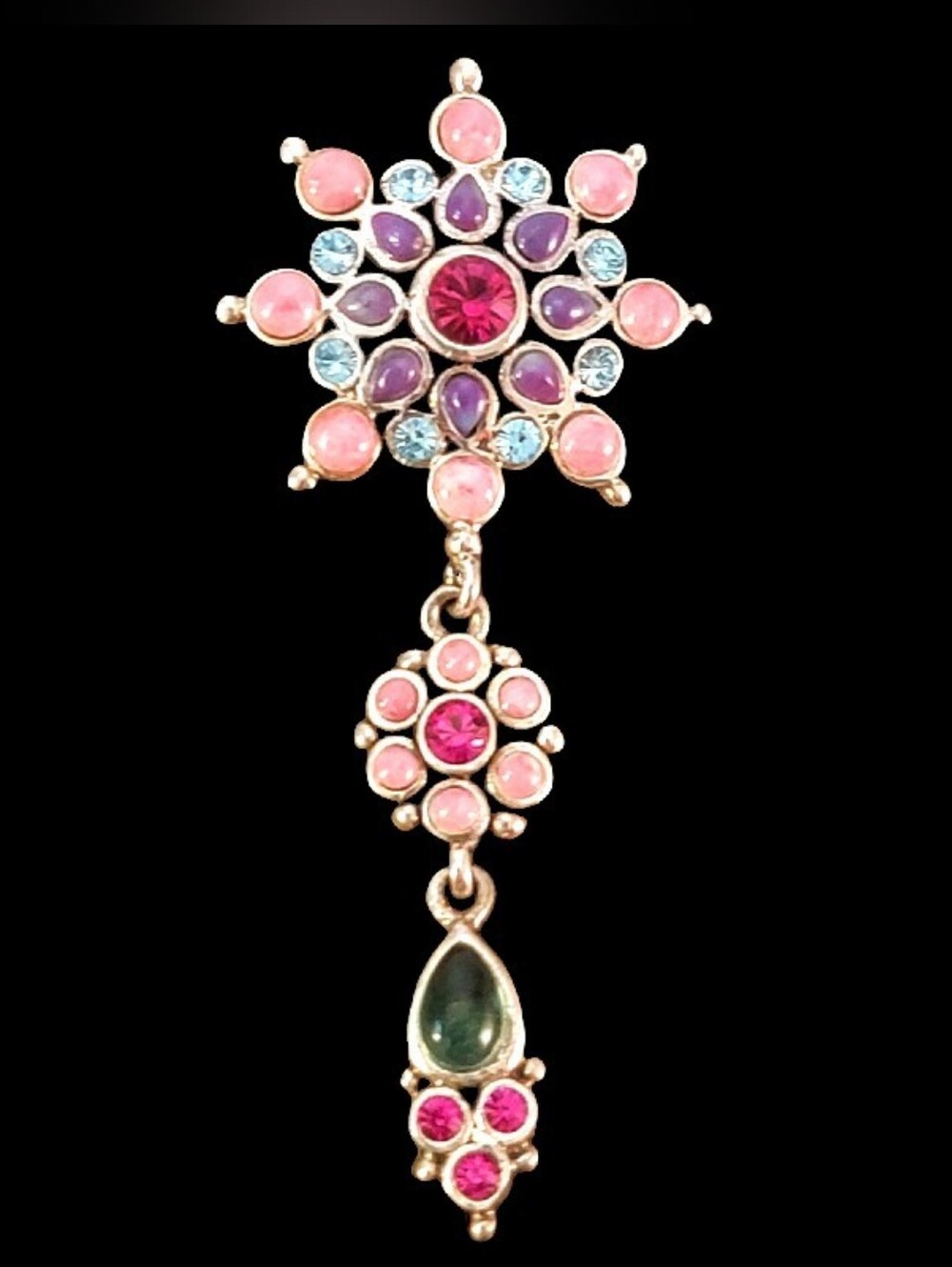 Barse Multi-Stone Gemstone Three Tier Dangle Sterling Silver Pendant -NEW